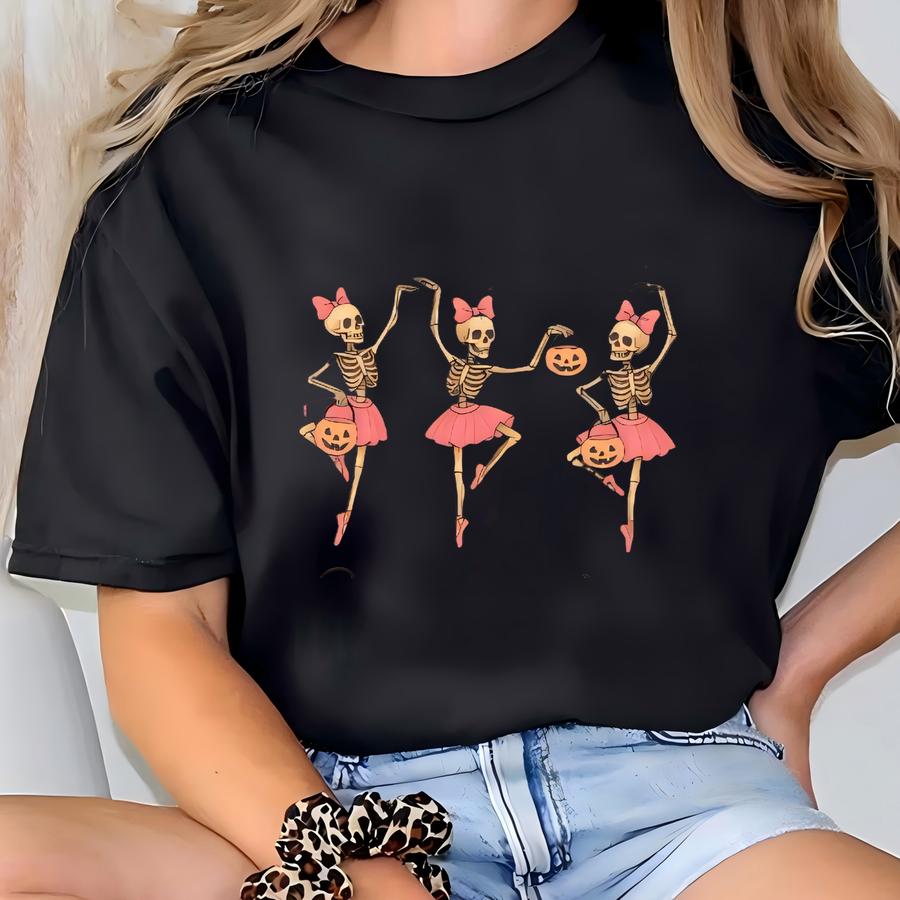 Personalized Skeleton Ballerinas Halloween Trick Or Treat Tee | Custom Boo T-shirt