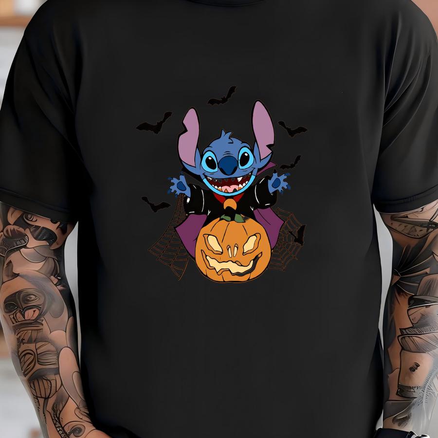 Stitch Youth Hoodie, Stitch Halloween Shirt, Halloween Hoodie, Spooky Season Tee, Halloween Cartoon Shirt, Halloween Crewneck T-shirt
