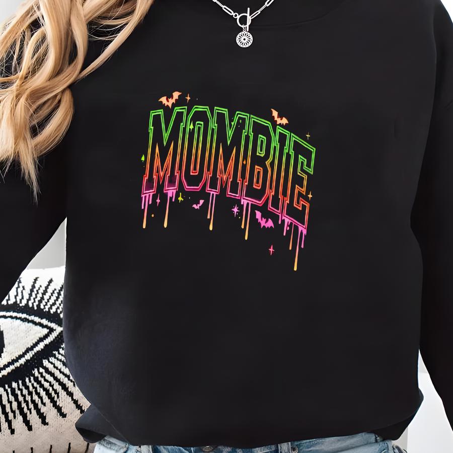 Family Halloween Shirts Set, Mombie Dadcula Little Monster Matching Shirts, Neon Glow Drip Halloween Family Outfits Sweatshirt