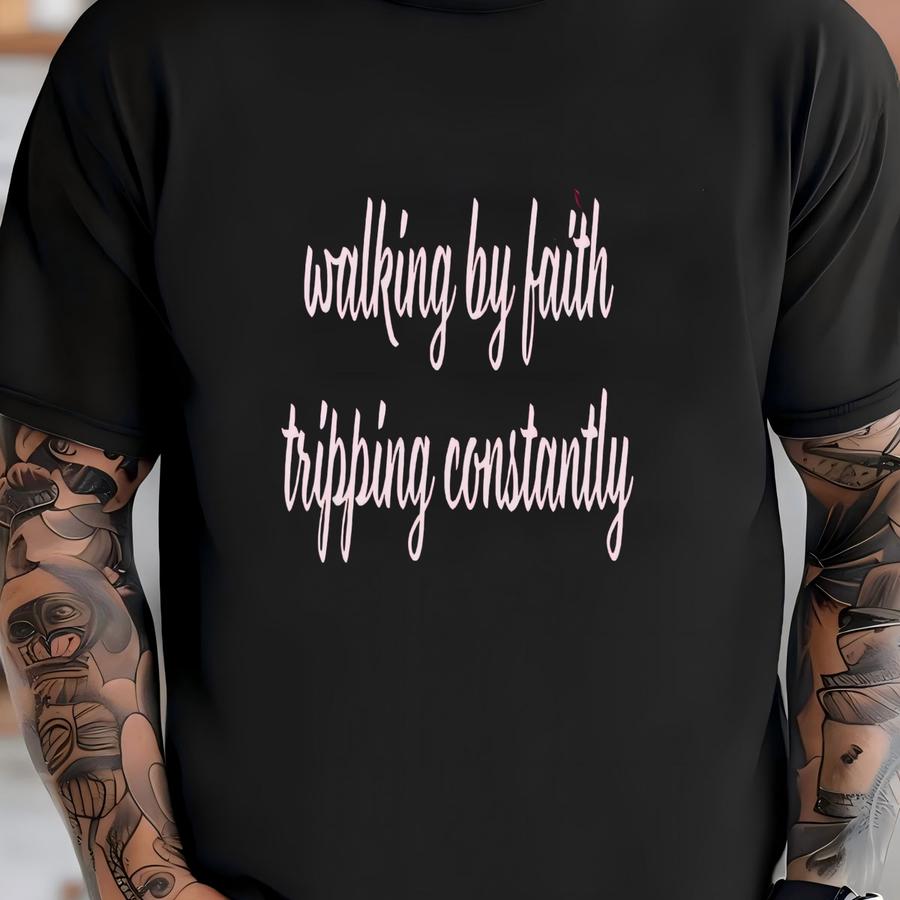Walking By Faith Sweatshirt: Christian Bible Verse Graphic Tee T-shirt