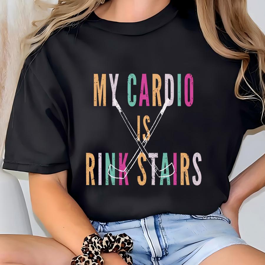 Funny Hockey Sweatshirt My Cardio Is Rink Stairs Sweater Neon Grunge Hockey Pullover Hockey Mom Sweater Gift For Ice Hockey Mama T-shirt