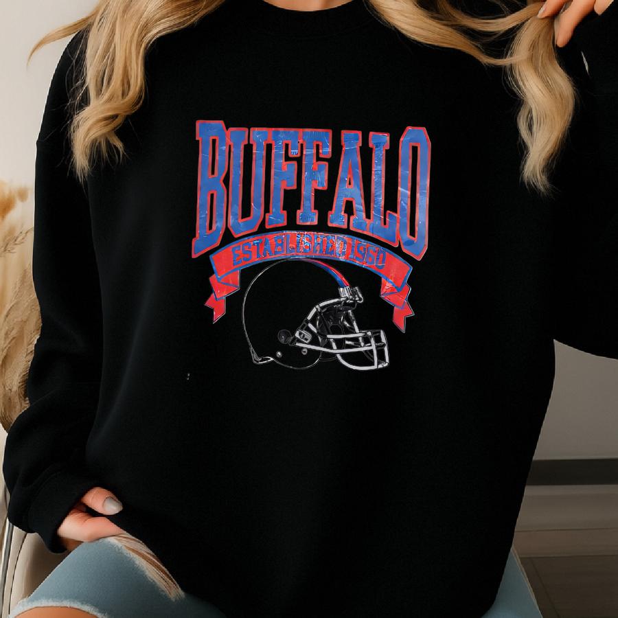 Vintage 90s Style Buffalo Football Sweatshirt, Buffalo Team Football Shirt, Sunday Buffalo, Sport Shirt, Buffalo Footbal,game Day Shirt Sweatshirt