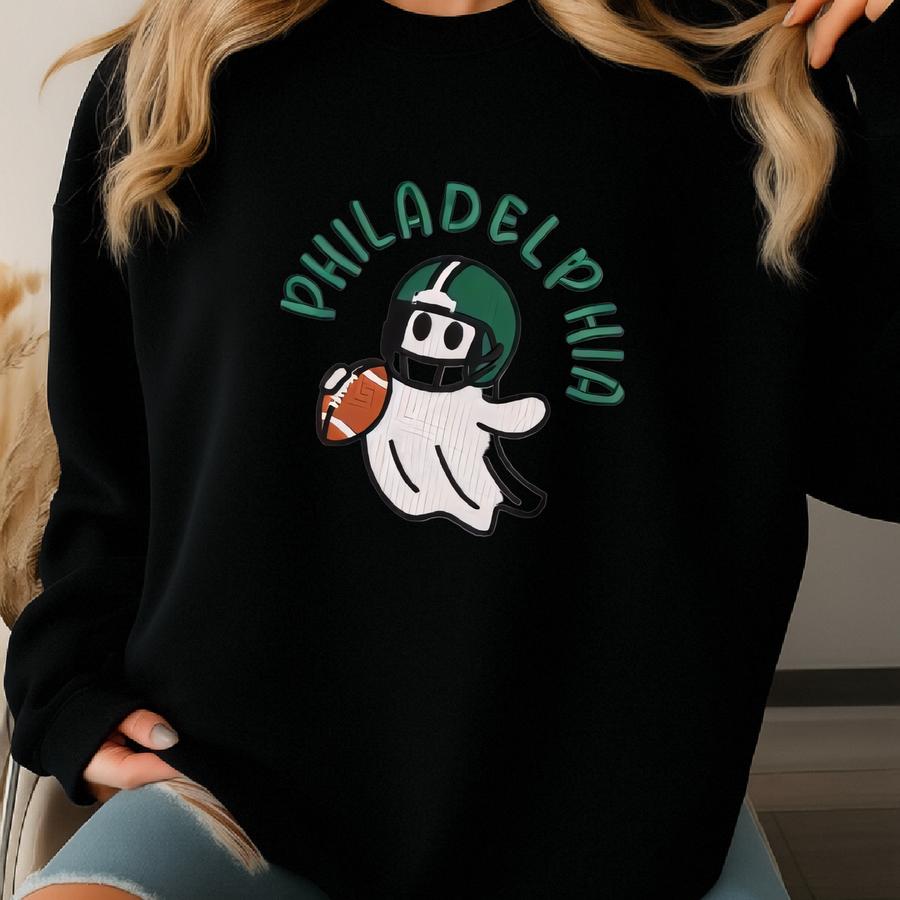 Philadelphia Ghost Football Quarter Zip Sweatshirt: Cozy Game Day, Halloween Pullover Sweatshirt