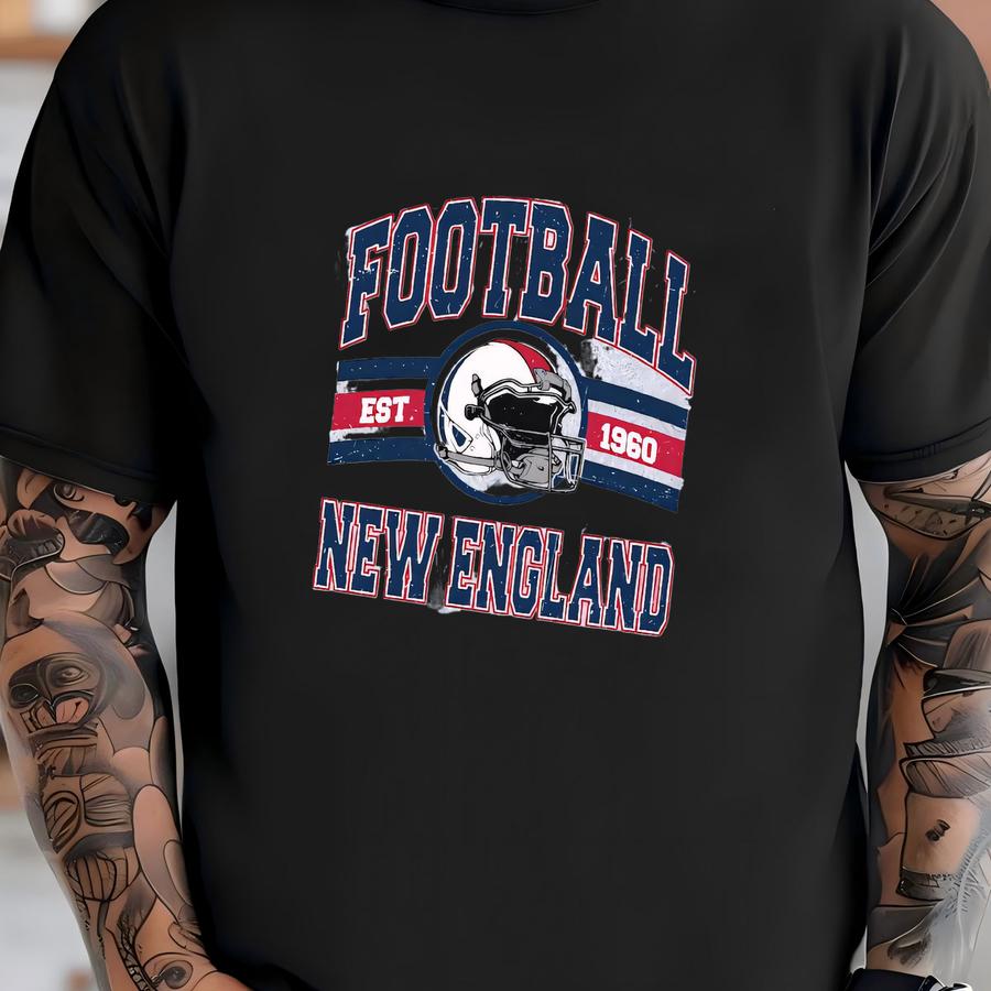 New England Football 1960 Vintage Sweatshirt, Retro Red Blue Helmet Crewneck, Classic State Pride Fan Sweater, Old School Game Day Shirt T-shirt