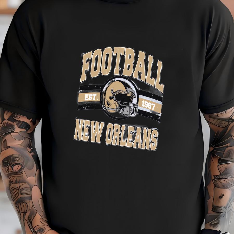 New Orleans Football 1967 Vintage Sweatshirt, Retro Gold Black Helmet Crewneck, Classic State Pride Fan Sweater, Old School Game Day Shirt T-shirt