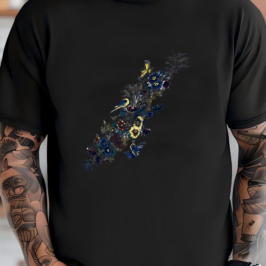 Vintage Birds On Suowers Double Neck Sweatshirt Size M T-shirt