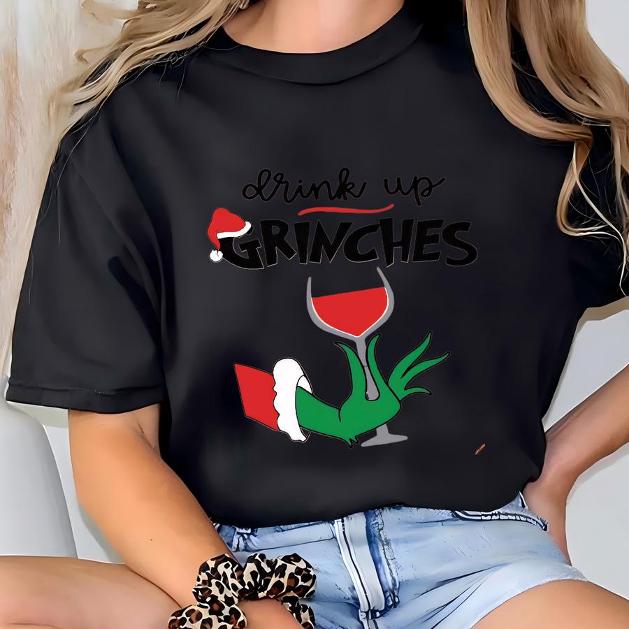 Drink Up Es Hoodie, Funny Mas Shirt, Merry Christmas Tee, Family Christmas Movie Shirt, Y Tee, Wine Lover Christmas Gift T-shirt