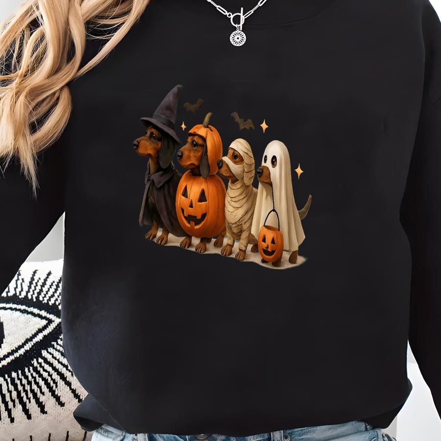 Dachshund Dog Halloween Shirt: Cute Wiener Dog Pumpkin Cotton Tee Sweatshirt