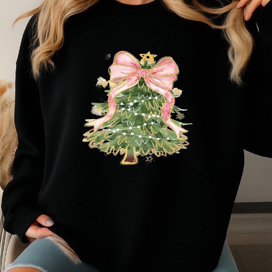 Coquette Christmas Tree Sweatshirt, Pink Christmas Bow Shirts, Pink Christmas Tree T-shirt,pink Christmas Bow Shirts,merry Christmas T-shirt Sweatshirt