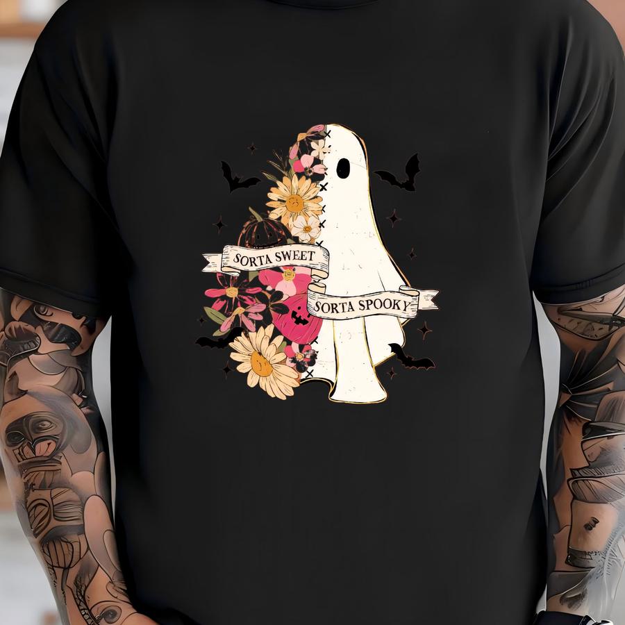 ® Sorta Sweet Sorta Spooky Shirt, Flower Halloween Boo Shirt, Halloween Ghost Shirt, Halloween Gift, Cute Boo Shirt T-shirt