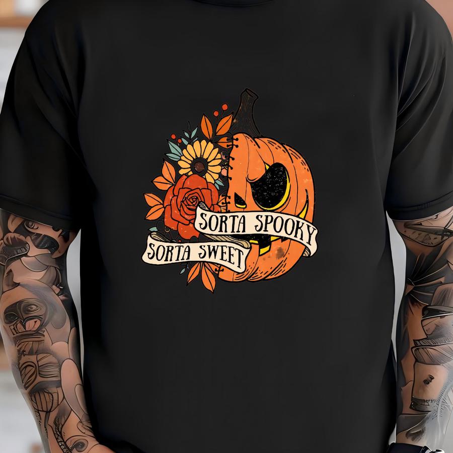 ® Sweet Sorta Spooky Shirt, Flower Pumpkin Shirt, Halloween Pumpkintee, Horror Shirt, Halloween Party Gift, Spooky Season Tee T-shirt