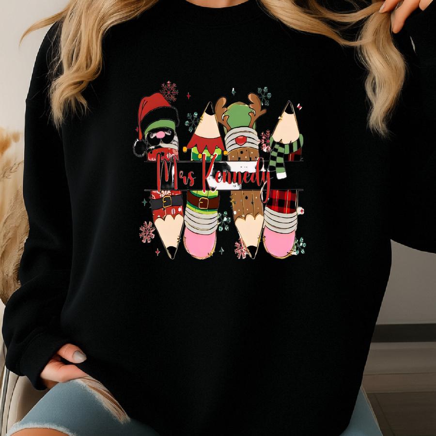 Christmas Teacher Sweatshirt Gildan Heavyweight Crewneck Shirt, Personalized Teacher Shirt, Plus Size Holiday Shirt, Unisex Teacher Gift Sweatshirt