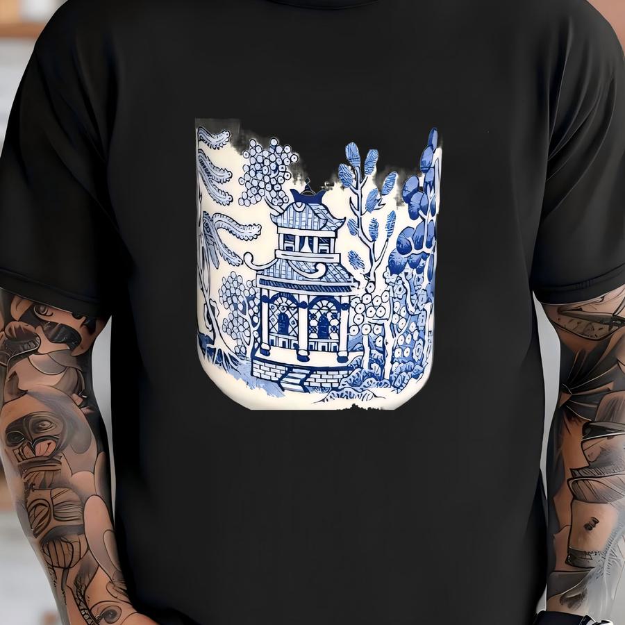 Vintage Churchill Blue Willow Cappuccino Mugs Coffee Tea Cup Porcelain England Set Of 2 T-shirt