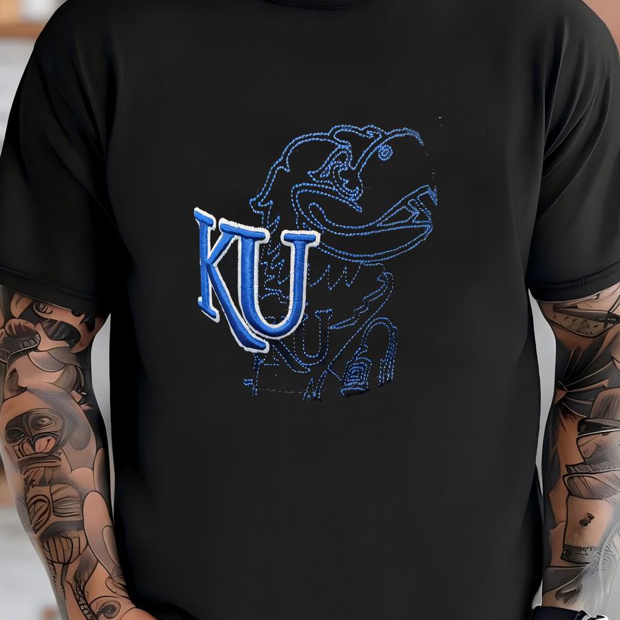 Vintage Kansas University Jayhawks Fitted Hat Cap 90s Ku Black Blue Flat Bill T-shirt