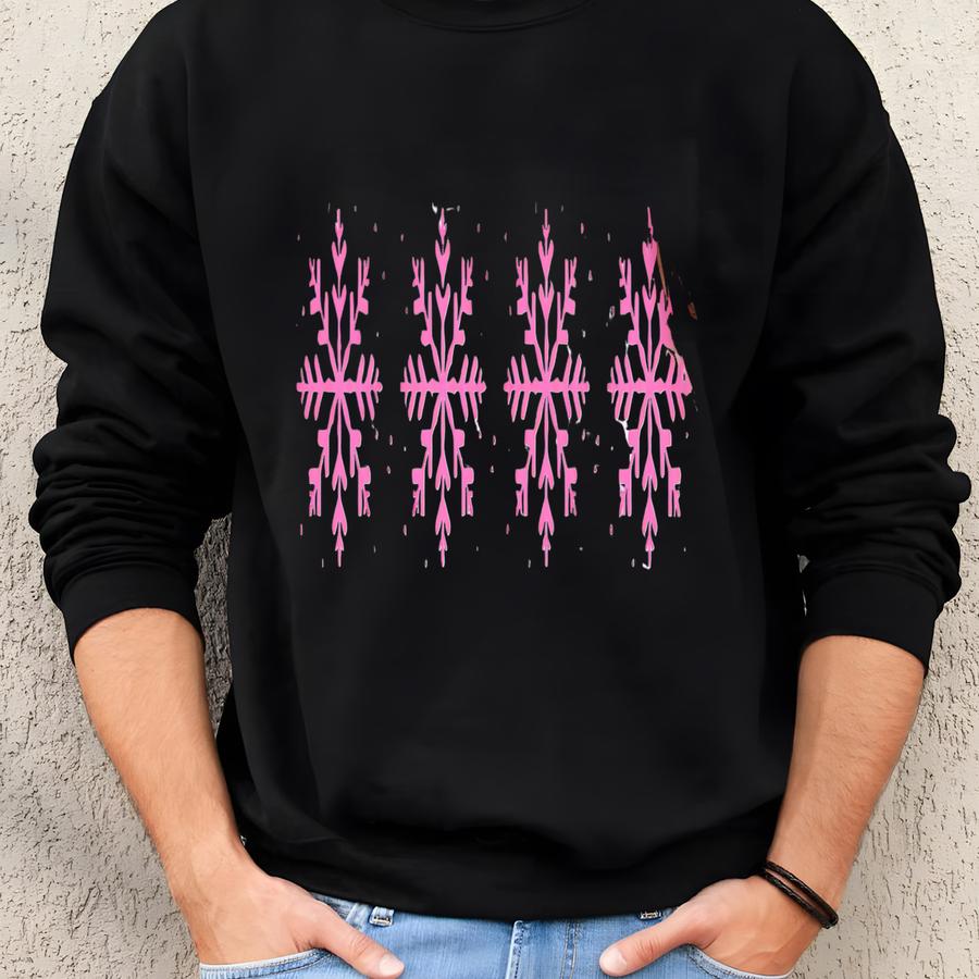 Pink Snowflake Christmas Sweatshirt, Pink Christmas Sweater, Cute Snowflake Shirt, Mom Gift, Gift For Her, Winter Sweatshirt, Cozy Sweater Sweatshirt