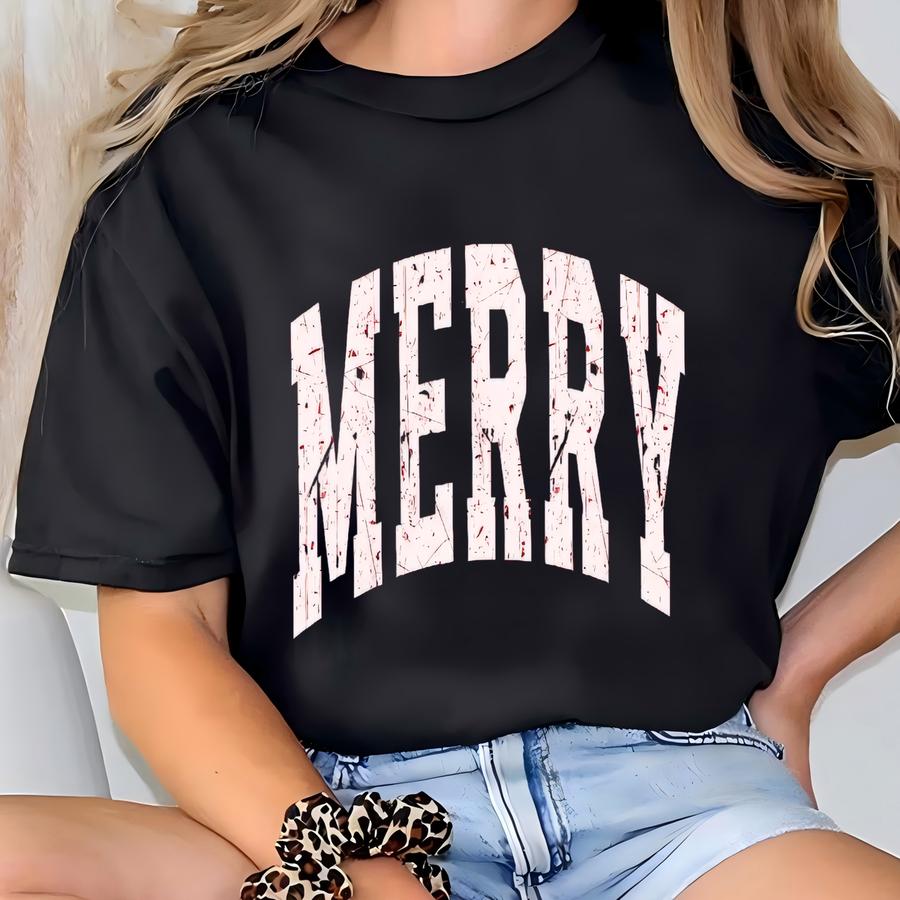 Retro Merry Sweatshirt, Merry Christmas Sweatshirt, Womens Christmas Shirt, Festive Holiday Sweater, Cute Christmas Gift, Christmas Shirt T-shirt