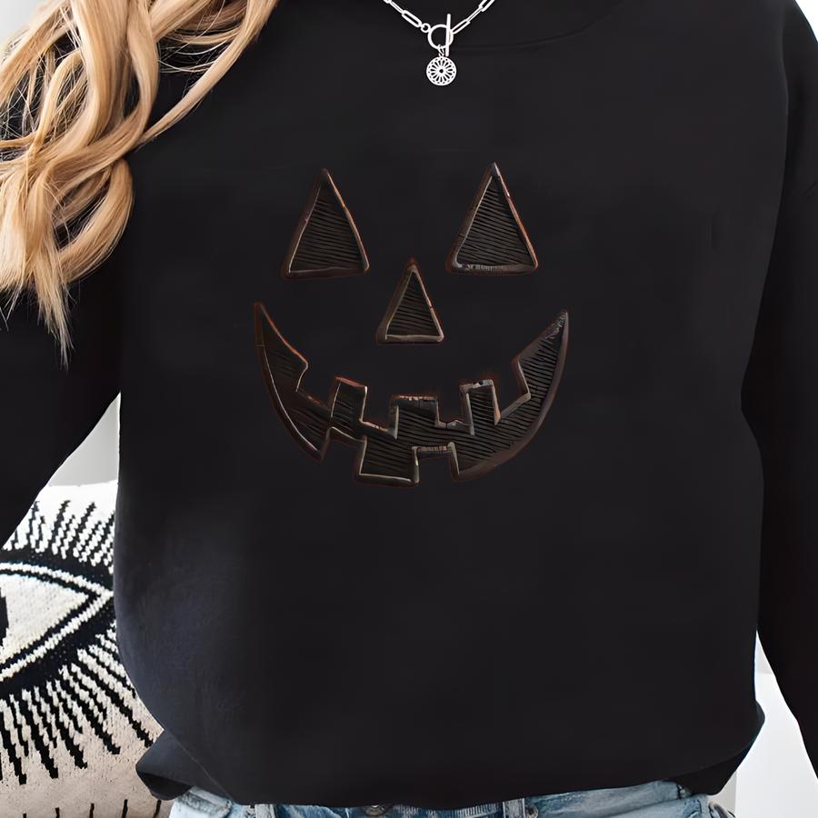 Jack-o-lantern Pumpkin Crewneck Sweatshirt, Spooky Season Shirt, Halloween Costumes Sweater, Halloween Gift Sweatshirt