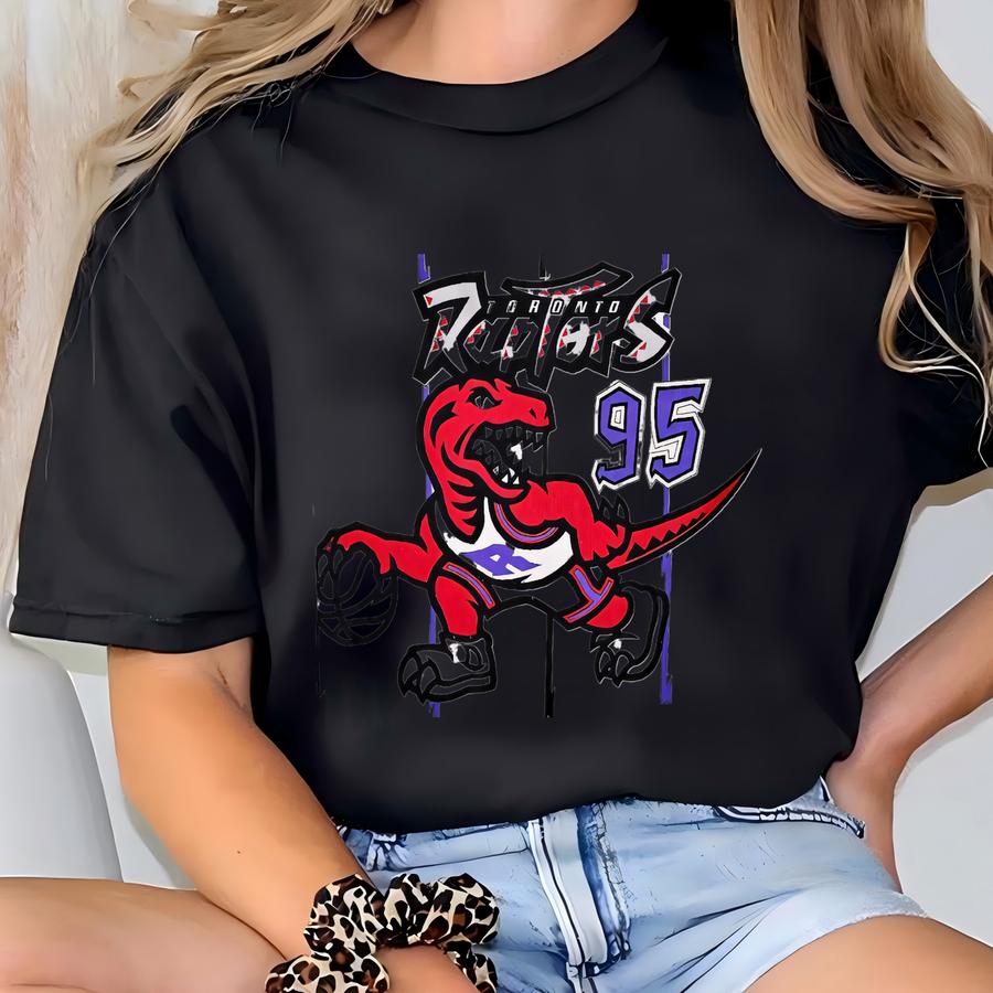 Toronto Raptors Vintage 90s Champion Dinosaur Basketball Jersey - White Color Uniform Shirt - Size Men's : Small ( S ) -  T-shirt