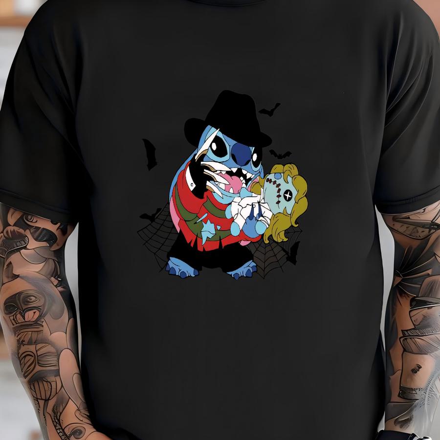 Freddy Kruager Stitch Hoodie, Horror Stitch Shirt, Halloween Youth Crewneck, Spooky Season Shirt, Halloween Cartoon Hoodie, Fredy Tee T-shirt