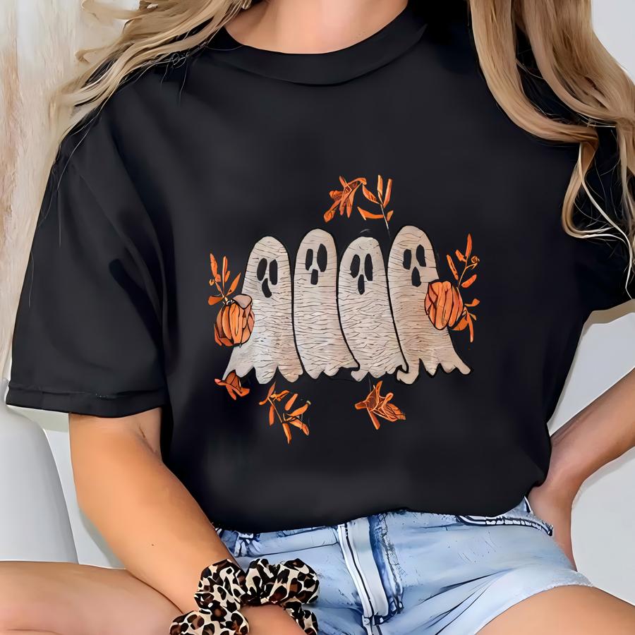 Ghost Fall Sweatshirt, Ghost Pumpkin Hoodie, Spooky Season Shirt, Halloween Lover Gifts, Ghost And Pumpkin Crewneck T-shirt