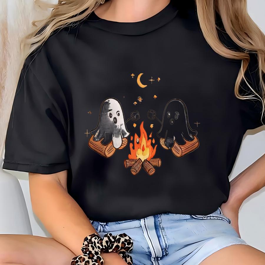 Cute Ghosts Camping Sweatshirt, Spooky Season Outdoors Gifts, Halloween Vintage Y Tshirt T-shirt
