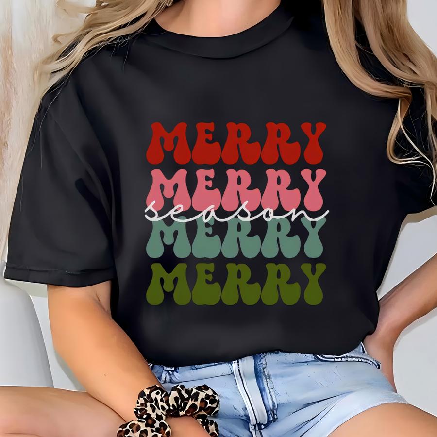 Cute Merry Season Shirt, Christmas Shirt, Gift For Christmas, Retro Holiday Tee, Womens Holiday Shirt, Cozy Christmas Shirt T-shirt