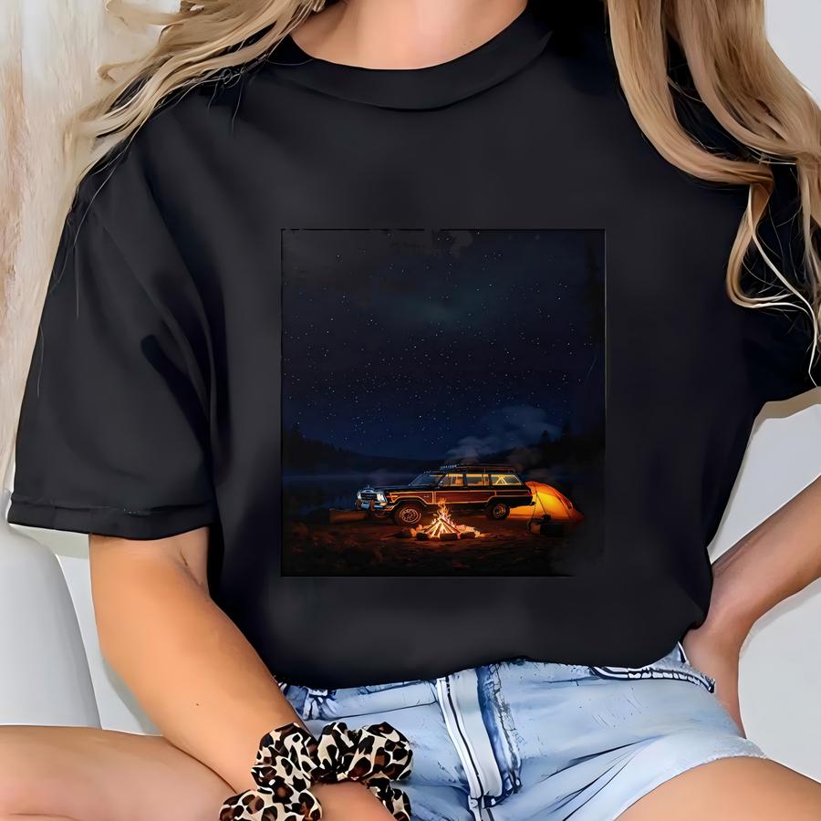 Grand Wagoneer Campfire Adventure Framed Vertical Poster, Retro Suv Under Starry Sky T-shirt