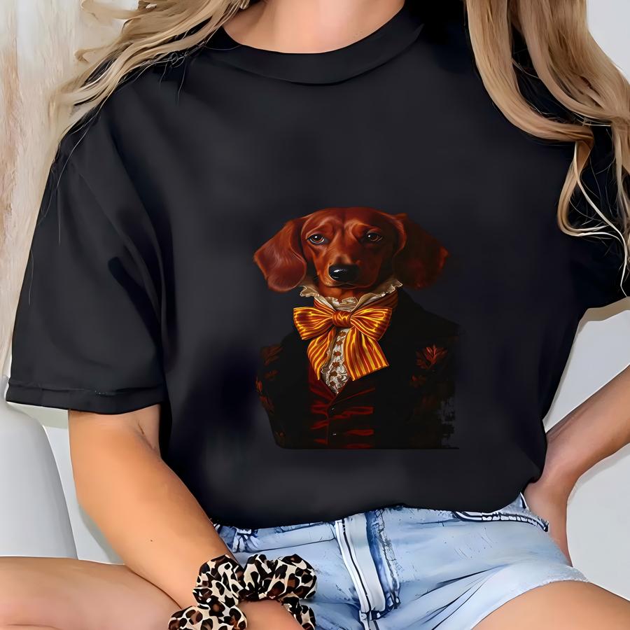 Dachshund Framed Poster: Elegant Pet Portrait, Canine Art, Victorian Style T-shirt