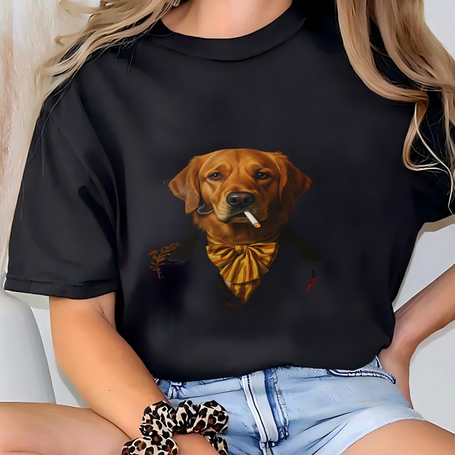 Golden Retriever Framed Poster: Smoking, Formal Wear, Animal Portrait Art T-shirt