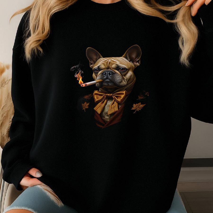 Framed Poster: French Bulldog, Smoking, Fine Art, Dapper Dog, Animal Art Sweatshirt
