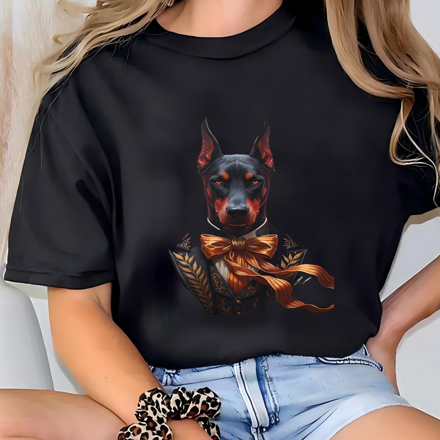 Doberman Framed Poster: Elegant Suit, Dark Fantasy, Red Eyes, Unique Art T-shirt