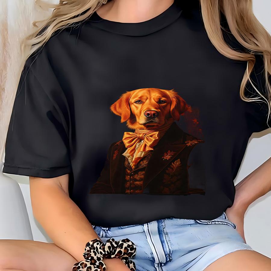 Dapper Dog Framed Poster: Golden Retriever, Renaissance Style, Ornate T-shirt