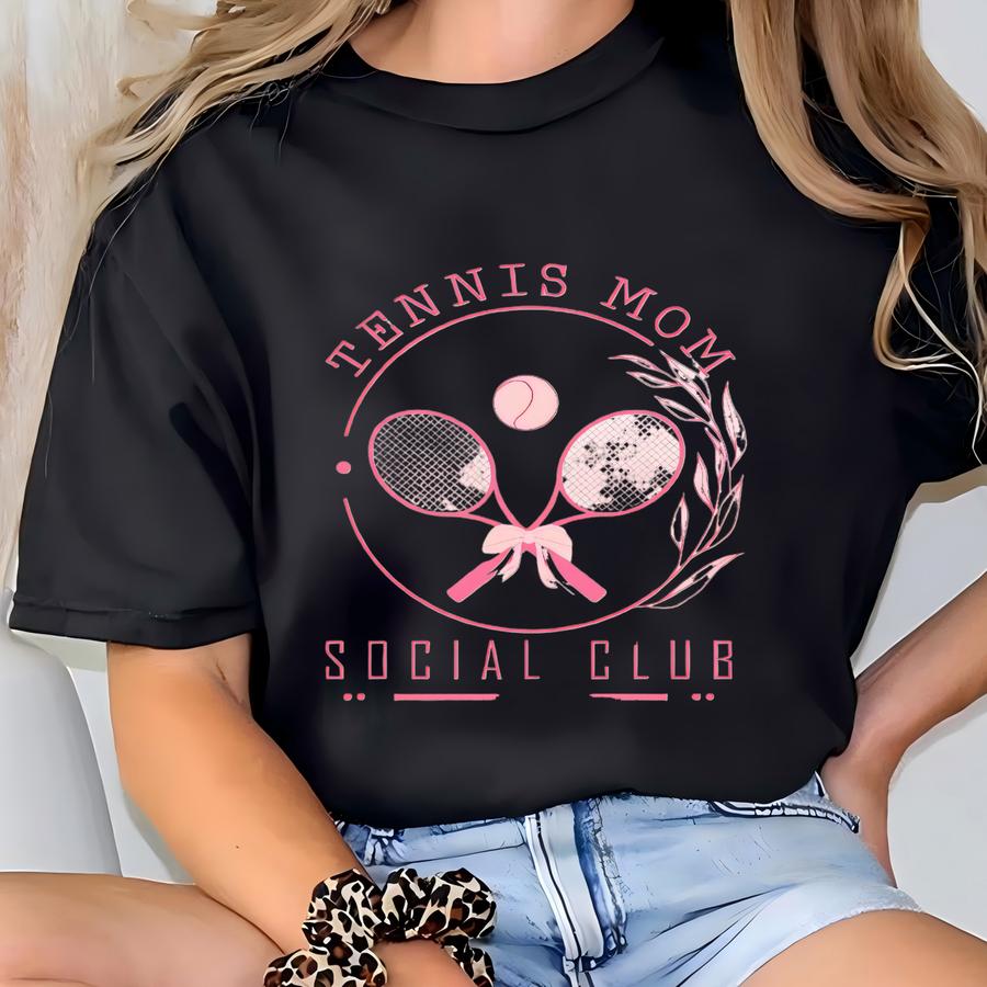 Tennis Mom Social Club Shirt, Coquette Tennis Mom Sport Shirt, Woman Coquette Tennis Shirt, Tennis Mom Gift, Sport Lover Mom Shirt T-shirt