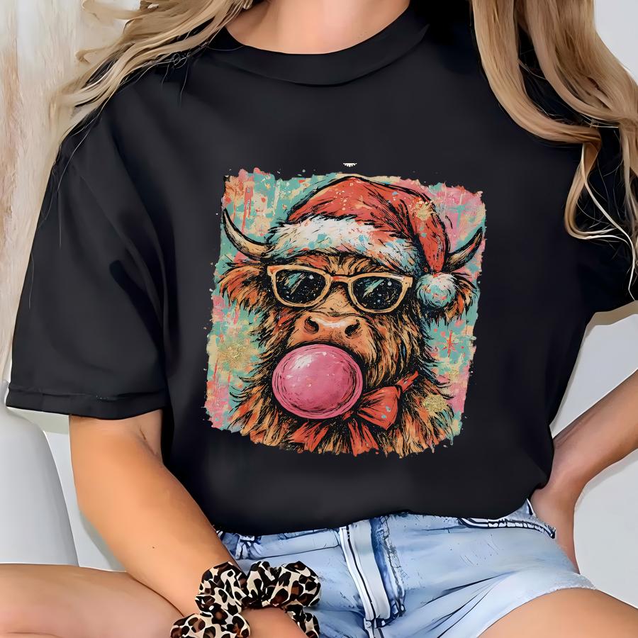 Christmas Pastel Colors Santa Cow Shirt, Christmas Cows Tshirt, Watercolor Mooey Christmas Shirt,christmas Cow Shirt, Tsf237 T-shirt