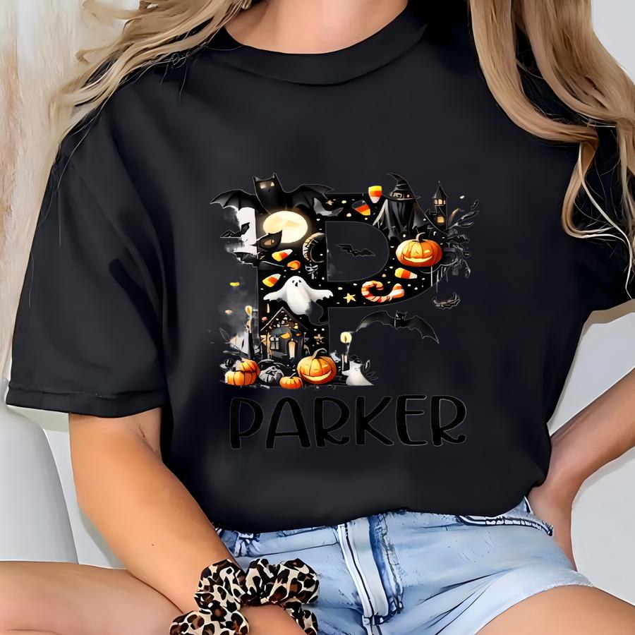 Personalized Spooky Initial Halloween Trick Or Treat Tee | Kids Custom Boo T-shirt