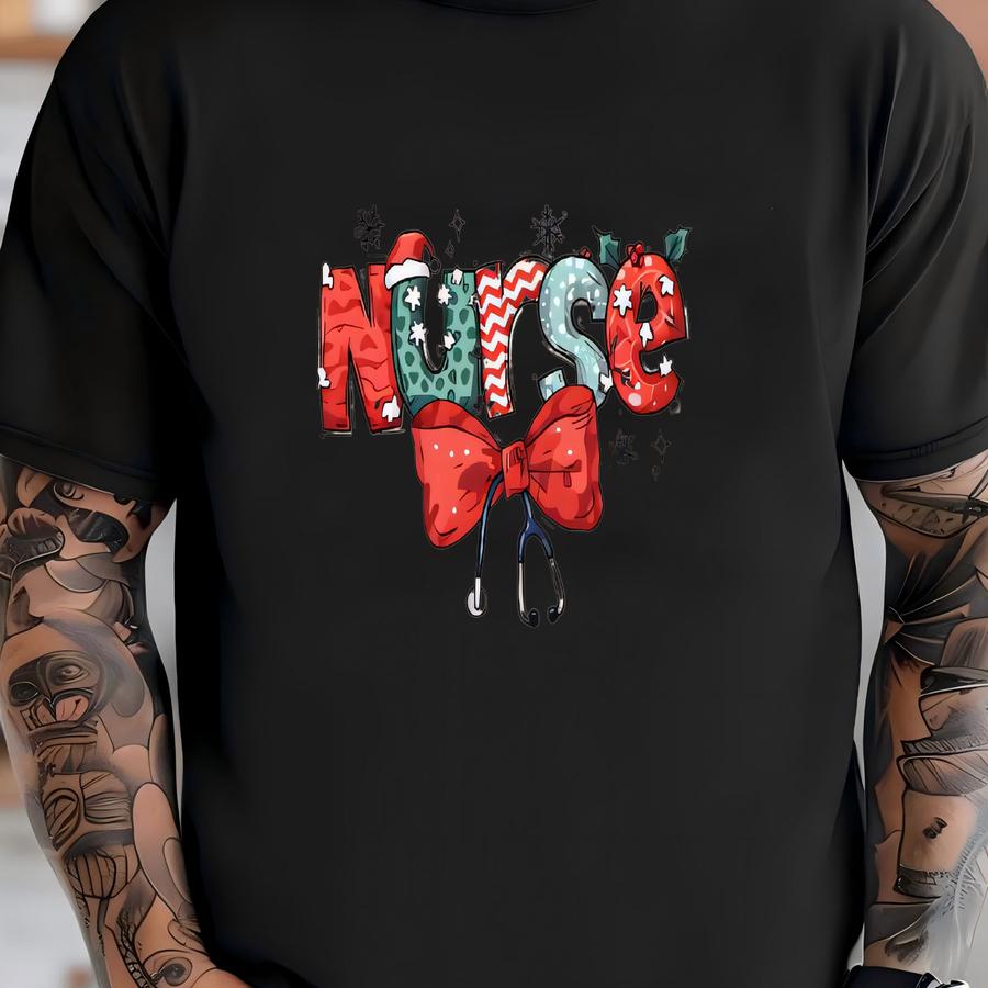 Christmas Nurse Sweatshirt, Christmas Nursing Sweater, Nurse Life Christmas Tee, Coquette Nurse Christmas, Stethoscope Christmas Nurse Crew T-shirt