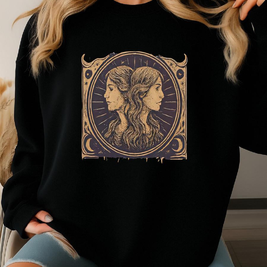 Gemini Zodiac Sweatshirt – Astrology Sign Starry Horoscope Crewneck Sweatshirt