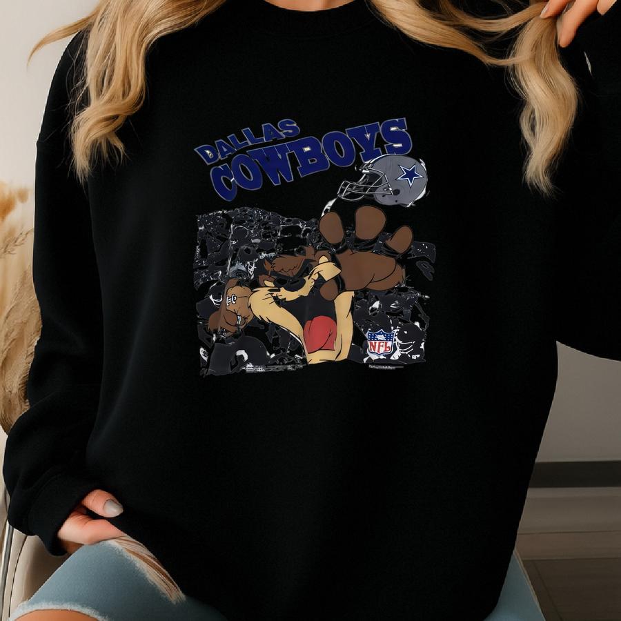 Vintage 90s Taz-mania Cowboys Sweatshirt Large Cowboys Looney Tunes Graphics Sweater Cowboys American Football Crewneck L Sweatshirt