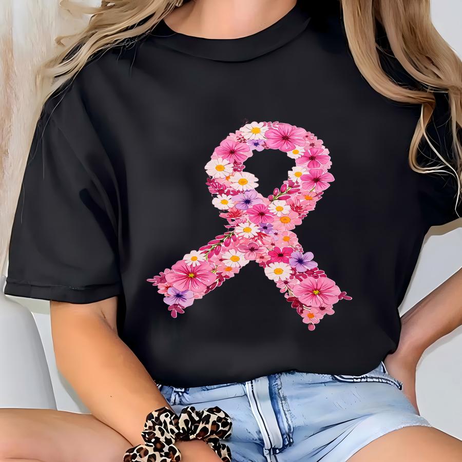 Floral Breast Cancer Hoodie, Breast Cancer Awareness Pink Ribbon Shirt, Cancer Survivor, In October We Wear Pink T-shirt