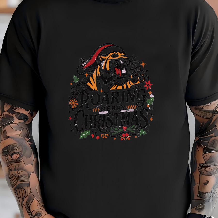Roaring Into Christmas Sweatshirt: Tiger Christmas Sweater T-shirt