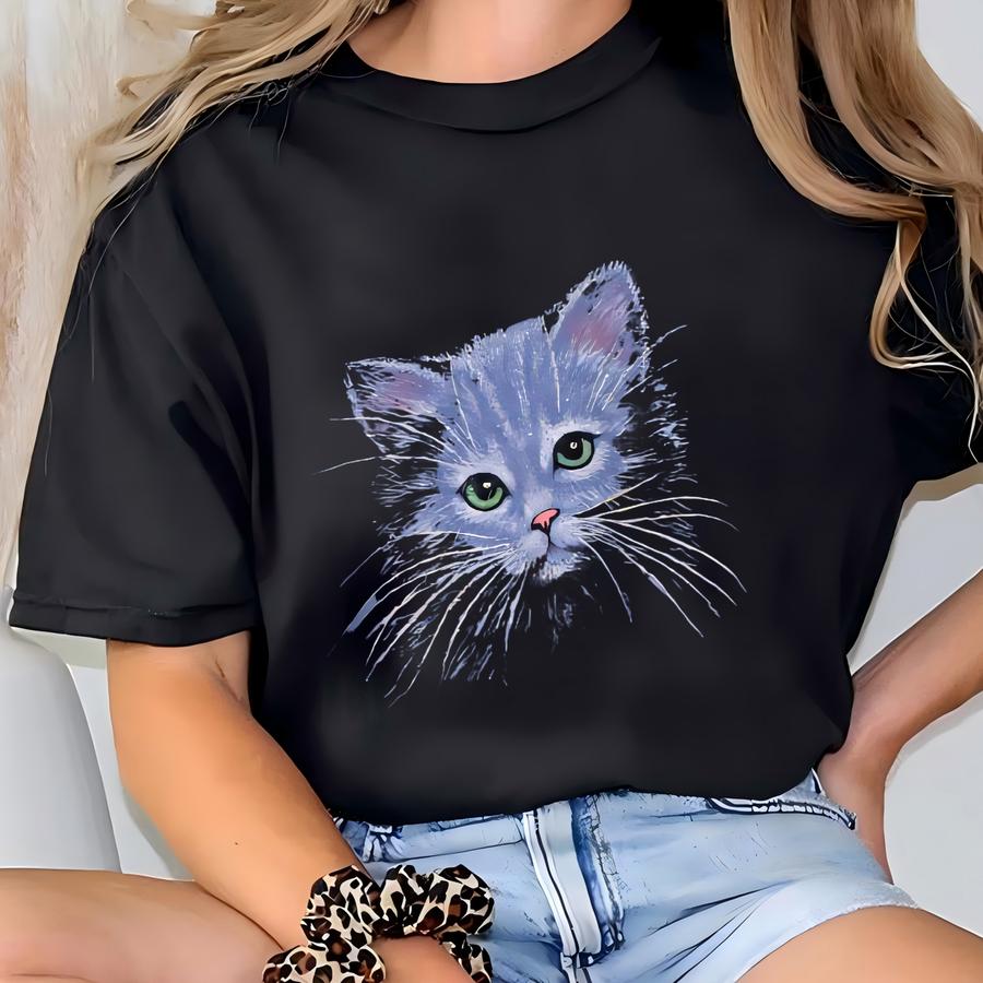 Vintage Morning Sun Cute Kitten Sweatshirt Medium Cat Kitten Face Graphics Print Kitsch Sweater Cat Lover Jumper Cat Kitten Cute Crewneck M T-shirt