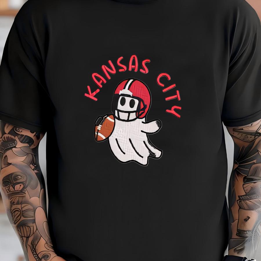 Kansas City Ghost Football Quarter Zip Sweatshirt: Cozy Game Day, Halloween Pullover T-shirt