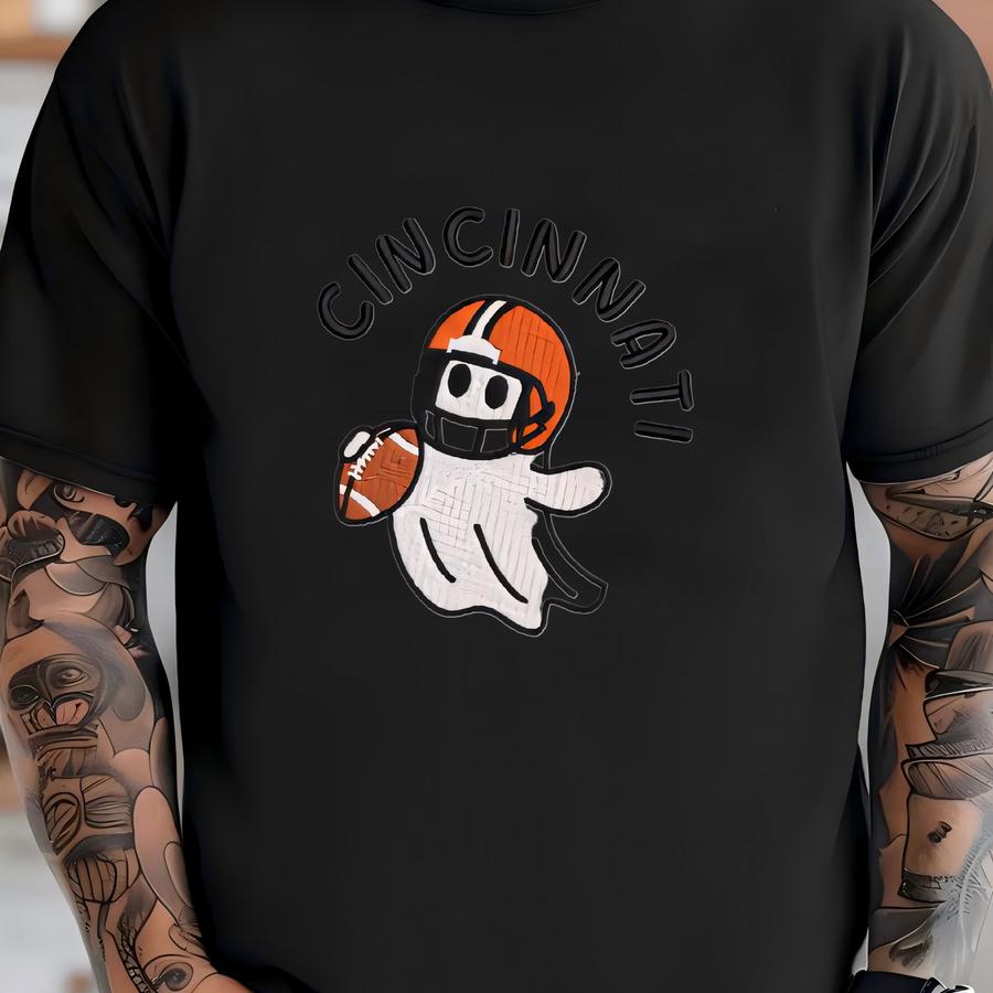 Cincinnati Ghost Football Quarter Zip Sweatshirt: Cozy Game Day, Halloween Pullover T-shirt