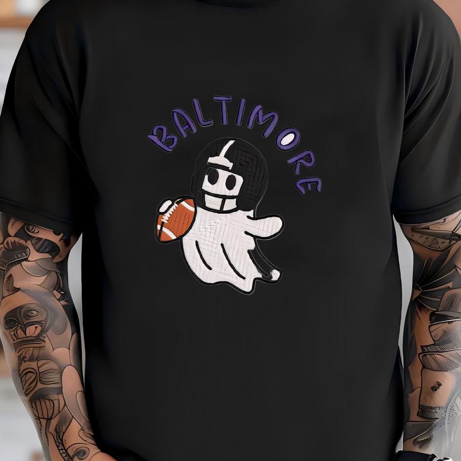 Baltimore Ghost Football Quarter Zip Sweatshirt: Cozy Game Day, Halloween Pullover T-shirt