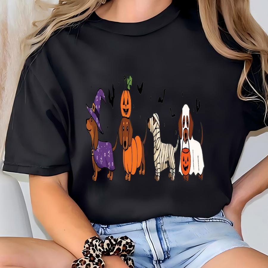 Dachshund Shirt, Halloween Dachshund Shirt, Halloween Cute Dog Shirt, Cute Ghost Dogs Halloween Shirt, Funny Halloween Shirt, Halloween T-shirt