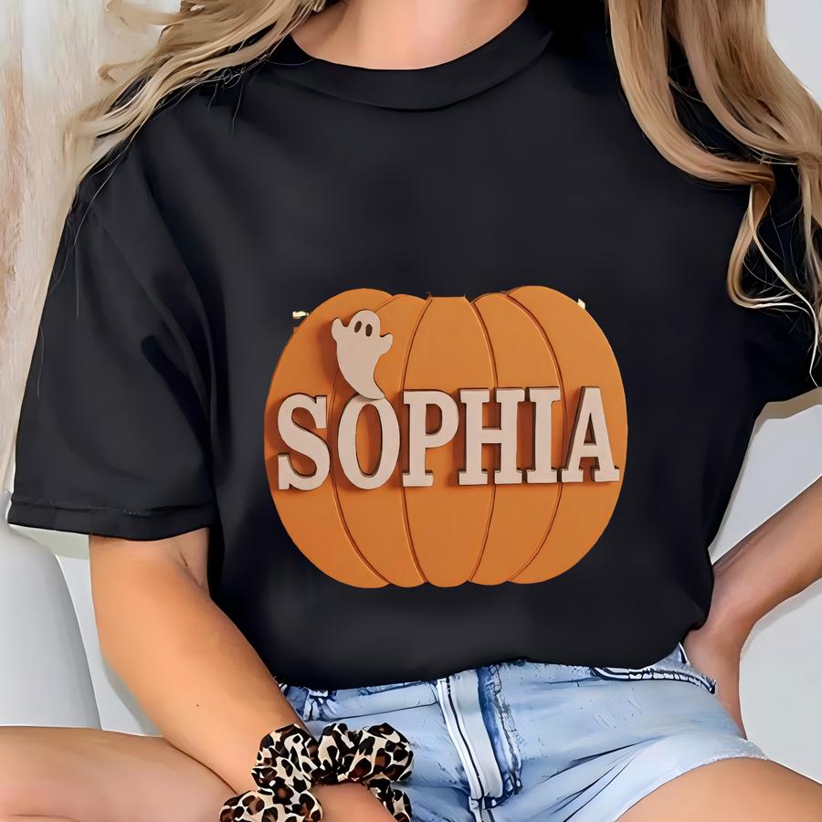 Custom Pumpkin Name Tag, 3d Halloween Trick Or Treat Name Tag, Halloween Basket Decor, Halloween Ornament, Ghost Tag, Spooky Season Tag T-shirt