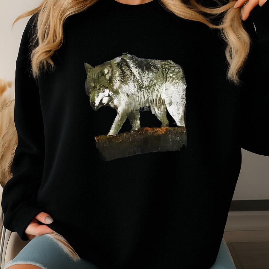 Vintage Outdoor Outfitters Sweatshirt Crewneck Alaska National Park Sweater Pullover Eagle Deer Bear Wolf Howling Print Logo Grey  Sweatshirt