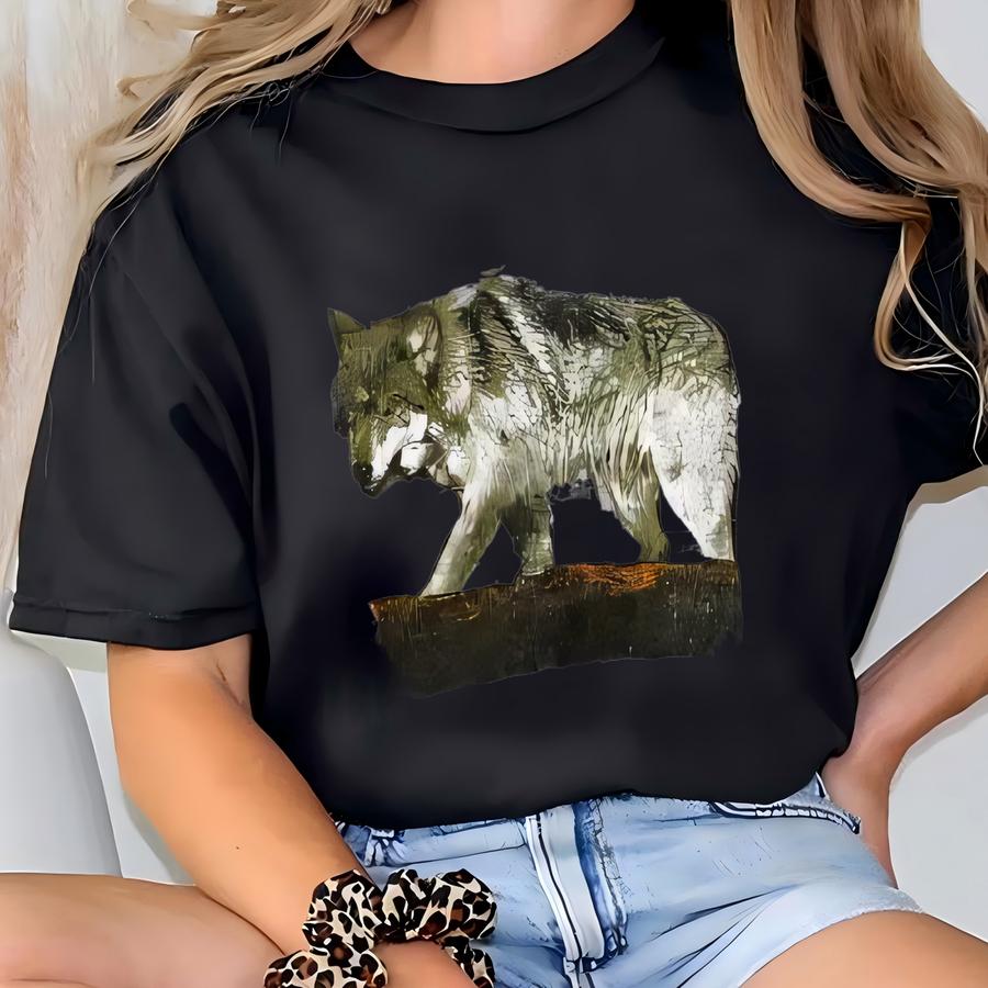 Vintage Outdoor Outfitters Sweatshirt Crewneck Alaska National Park Sweater Pullover Eagle Deer Bear Wolf Howling Print Logo Grey  T-shirt