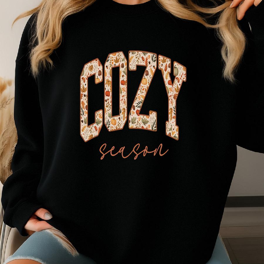 Vintage Floral Print Sweatshirt: Cozy Fall Crewneck - 50% Cotton Sweatshirt