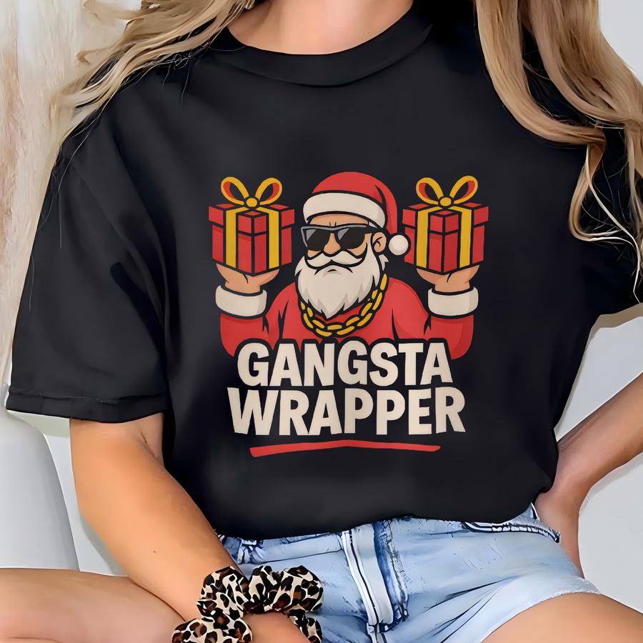 Christmas Sweatshirt | Gangsta Wrapper Santa Crewneck | Funny Holiday Sweater Gift T-shirt